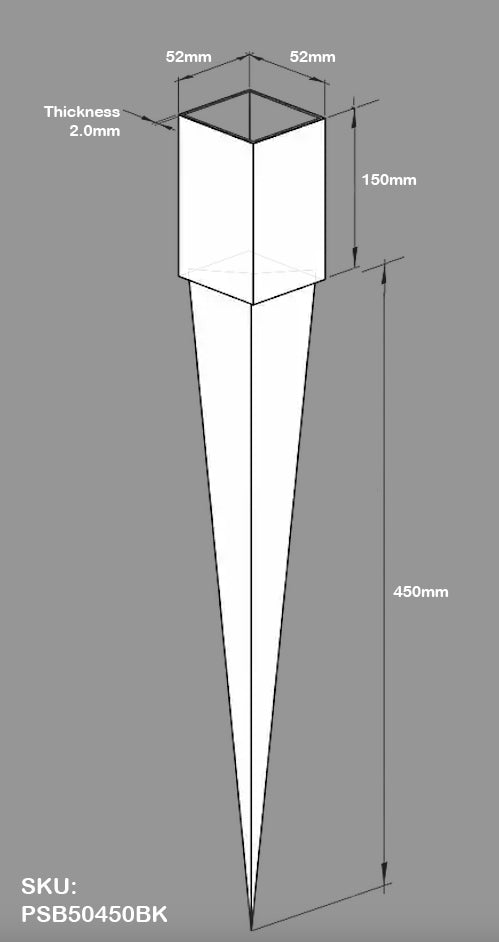Black Powder Coated Fence Post Spike – Heavy Duty Support | 50 x 450mm